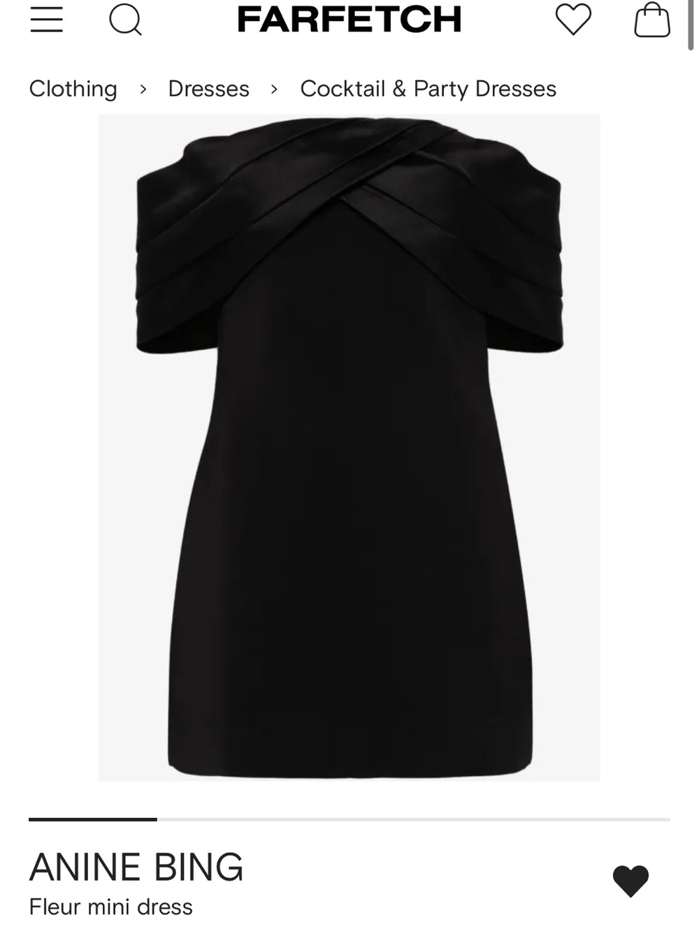 Anine Bing Black Off-Shoulder Mini Dress with Folded Crossover Detail
